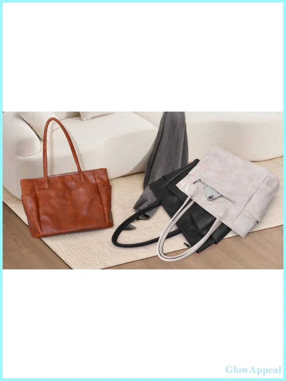 Large Vegan Leather Tote Bag for Women Work 23L Zipper Shoulder Purse